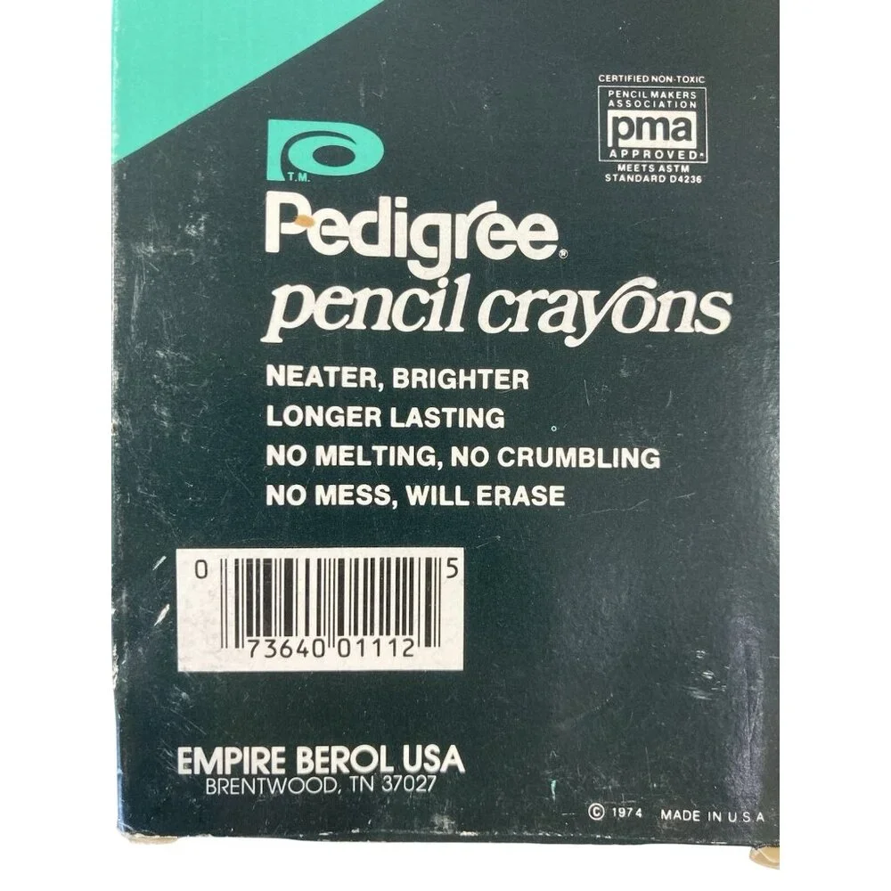 Vtg Empire Pedigree 12 Colored Pencils Crayons 1974 USA Drawing New Old Stock